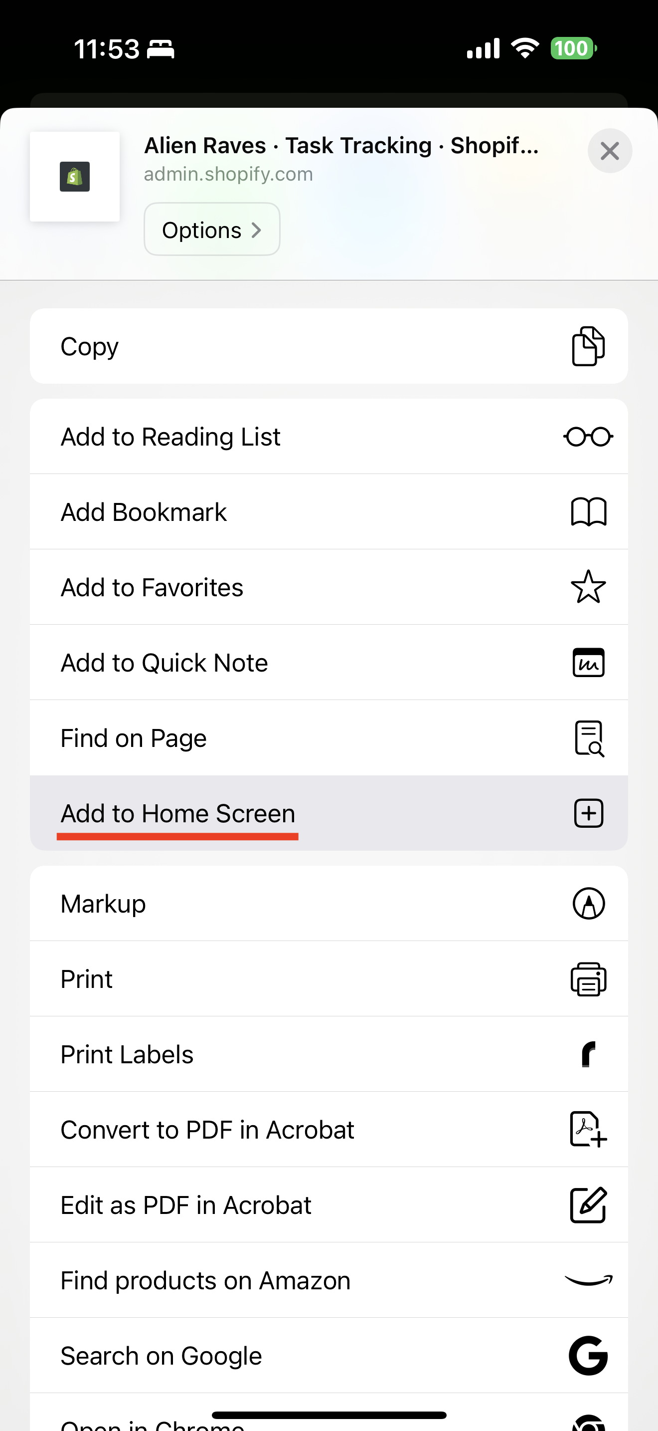 Click Add to Home Screen for the mobile shortcut
