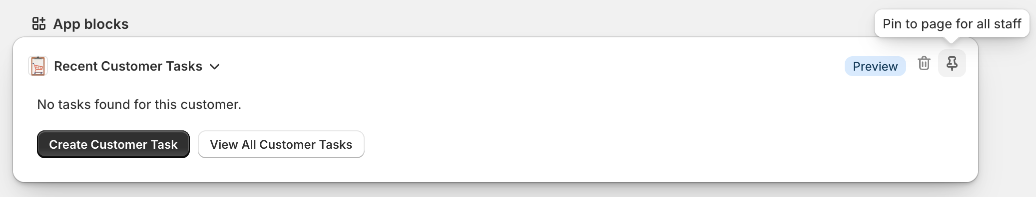 Pinning Task Tracking to the Shopify Customer Page