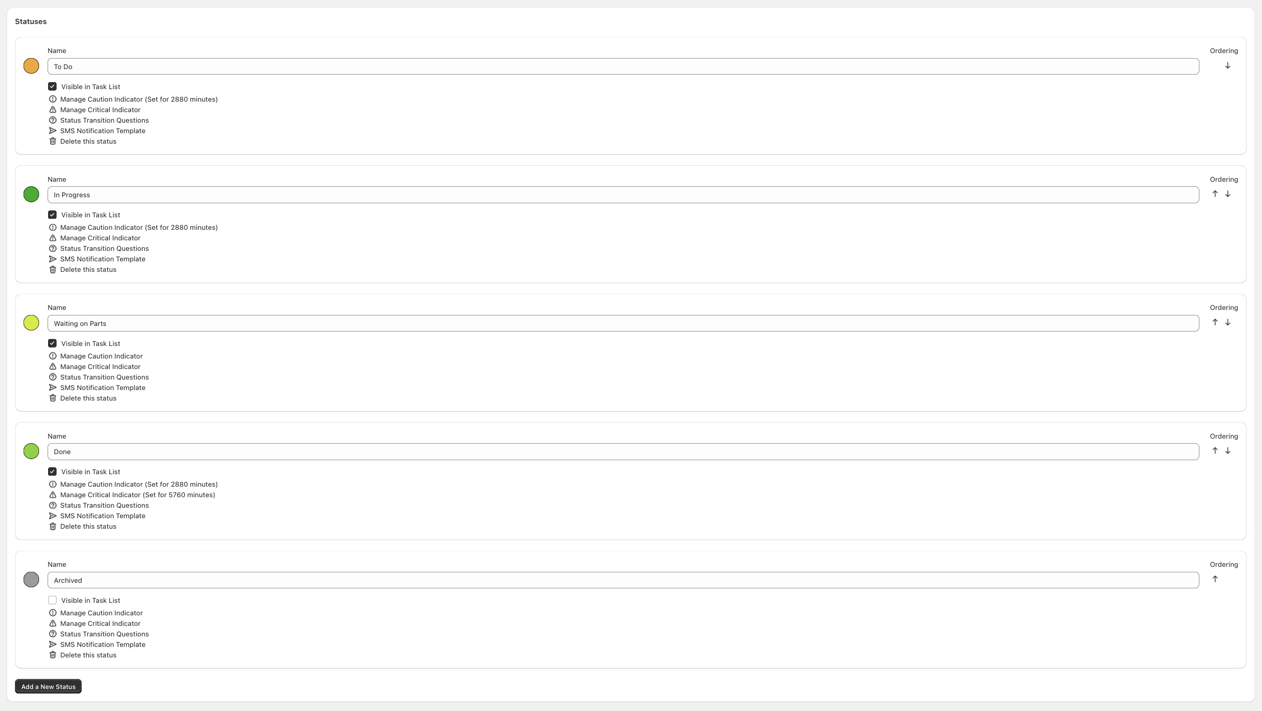 Task Status Settings