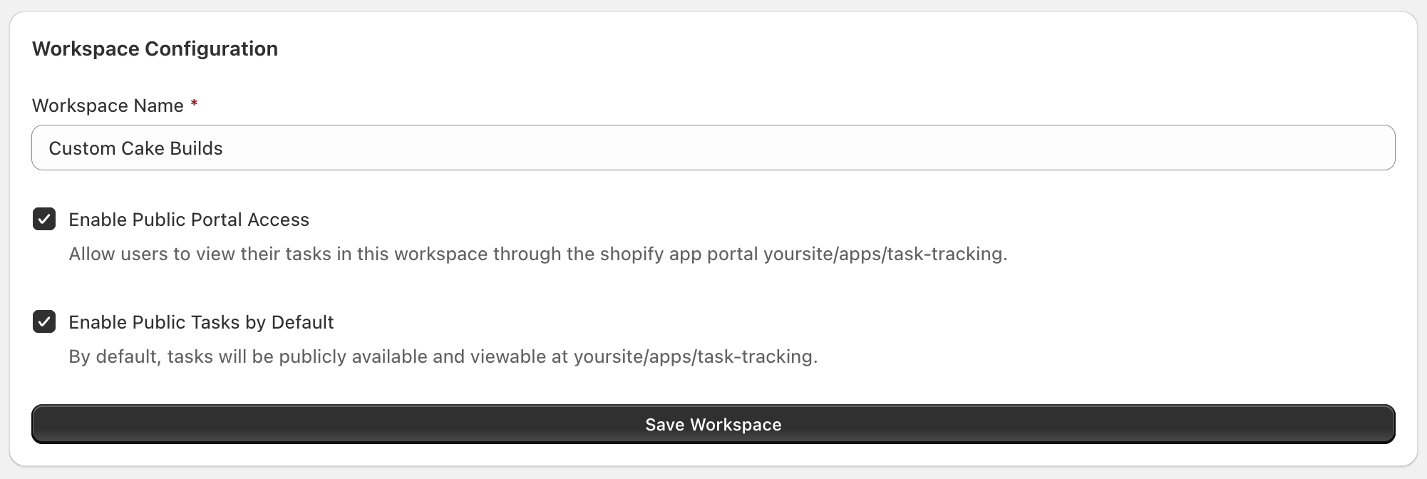 Editing a Task Tracking Workspace